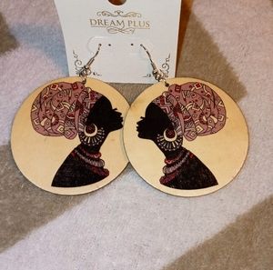 Purple Scarf African Queen Hook Earrings